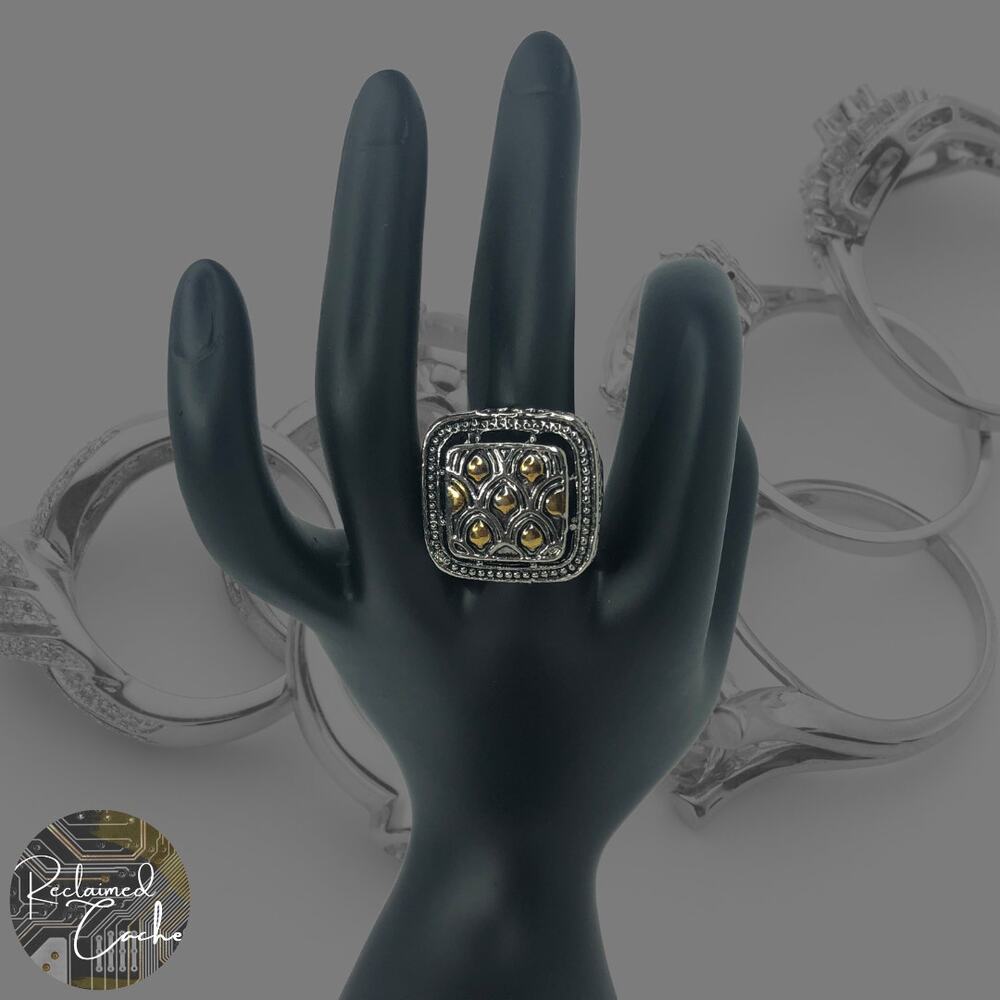 Silver and Gold Square Ring - Size 8